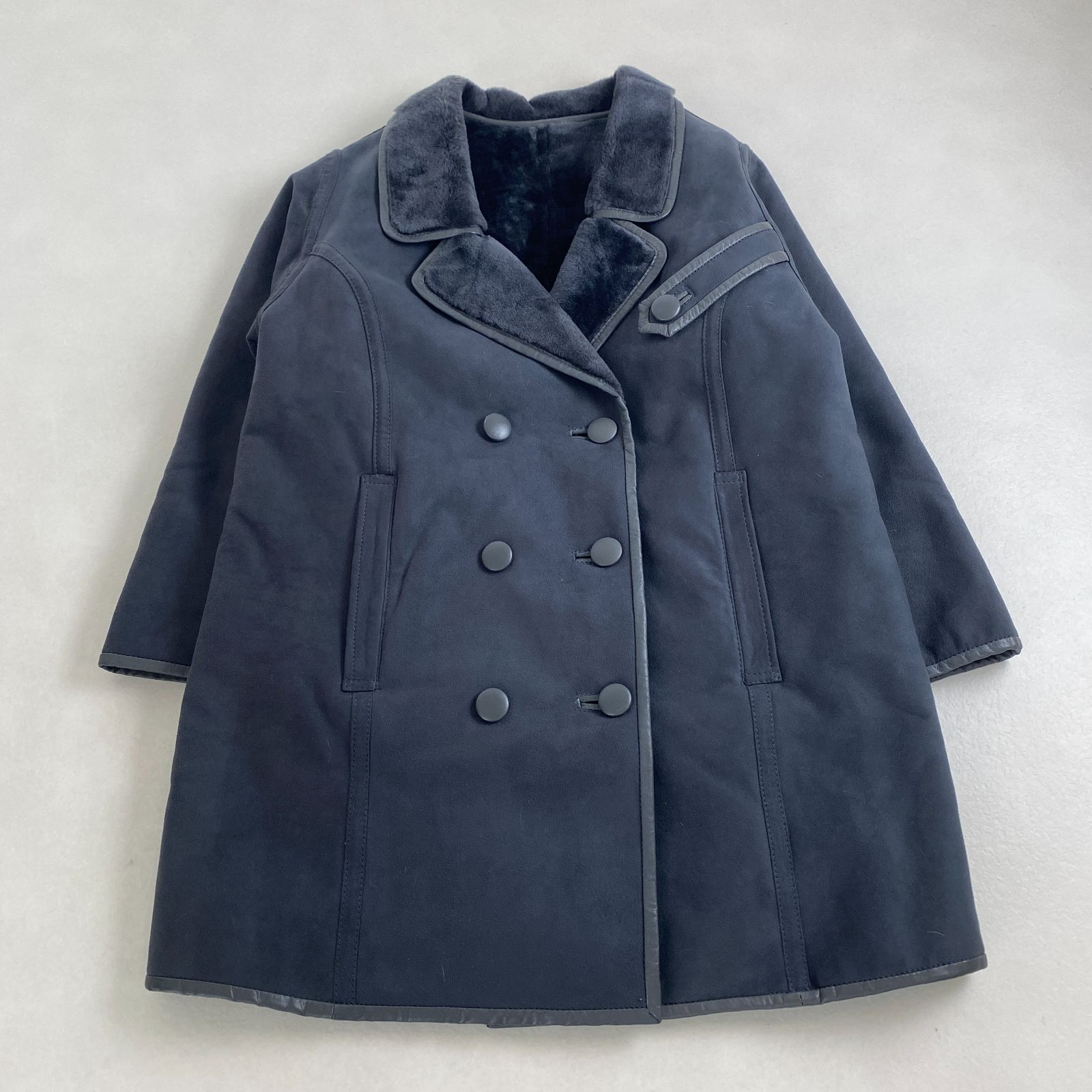 毛皮コート ムートンコート 上質 ネイビー パープル ラムレザー 9号 M L相当