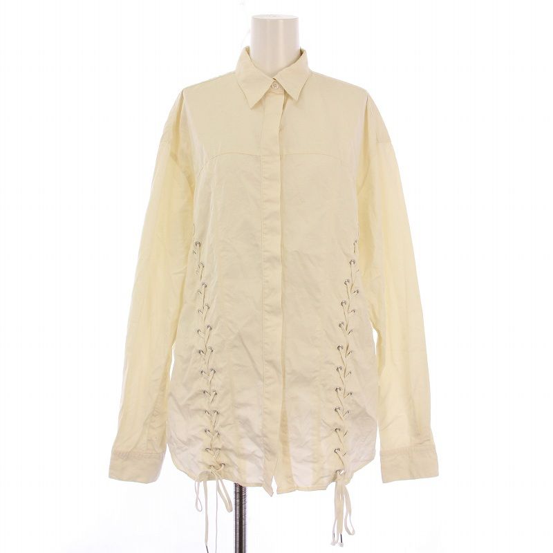 ジョン ローレンス サリバン JOHN LAWRENCE SULLIVAN accessory GROSGRAIN LACE-UP SHIRT グログランレースアップシャツ ブラウス 長袖 レギュラーカラー リボン 刺繍 オーバーサイズ OS アイボリー