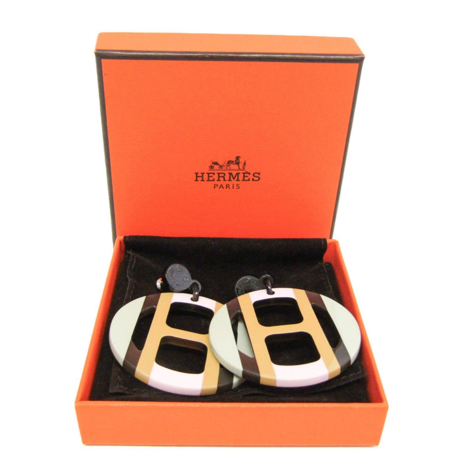 エルメス Hermes Hエキップ バッファローホーン スタッドピアス ベージュ ライトグリーン ピンク