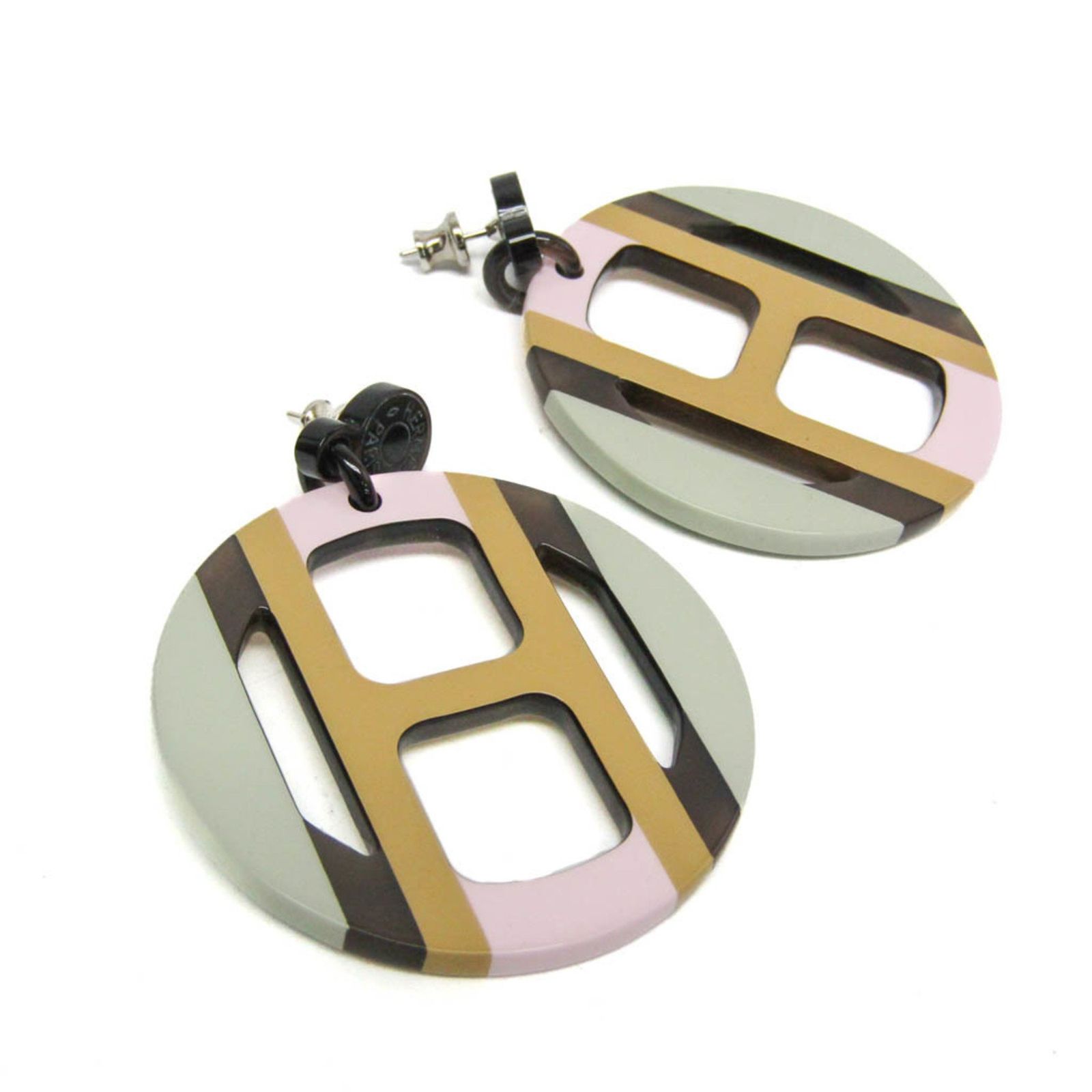 エルメス Hermes Hエキップ バッファローホーン スタッドピアス ベージュ ライトグリーン ピンク