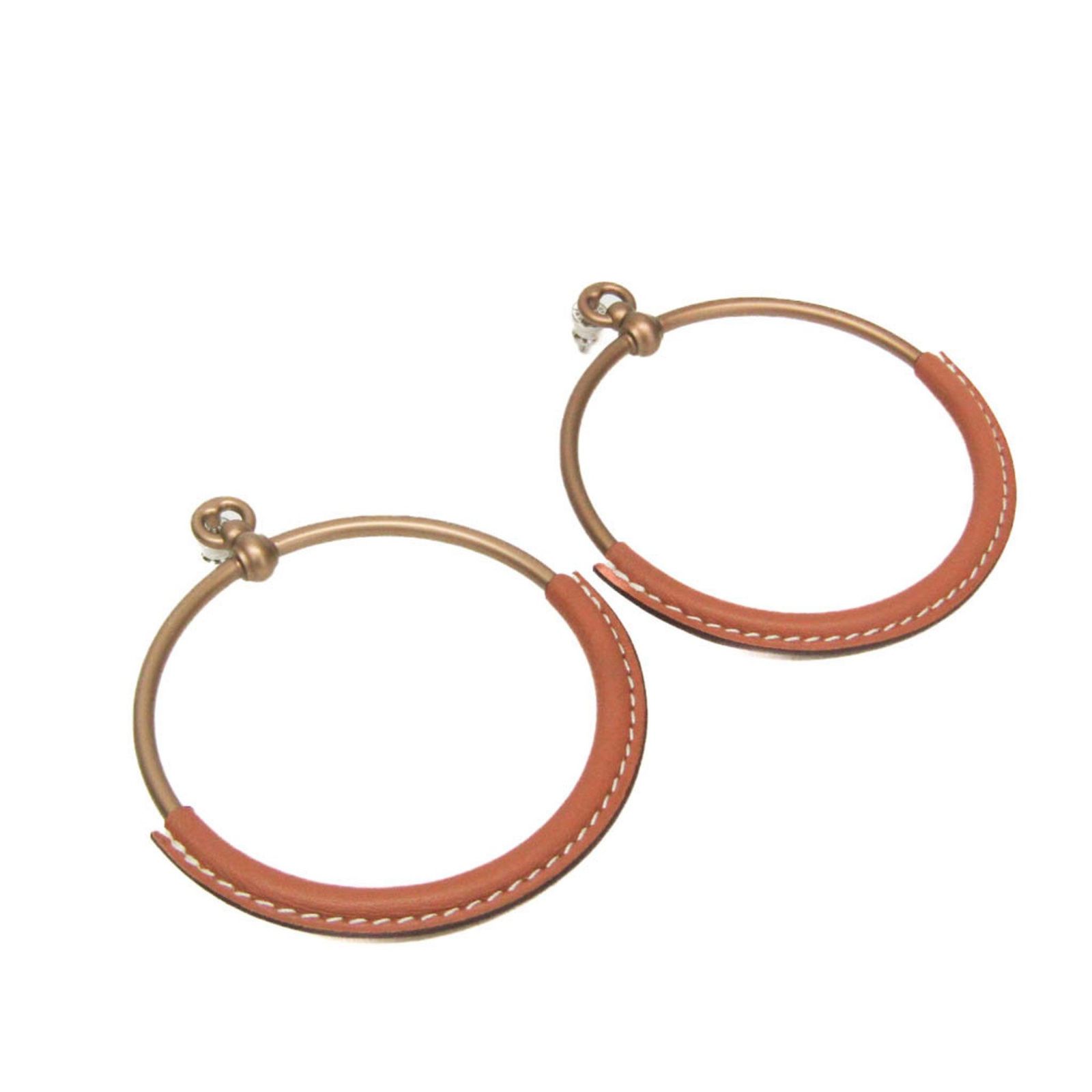 エルメス Hermes ループ GM レザー メタル リングピアス ブラウン