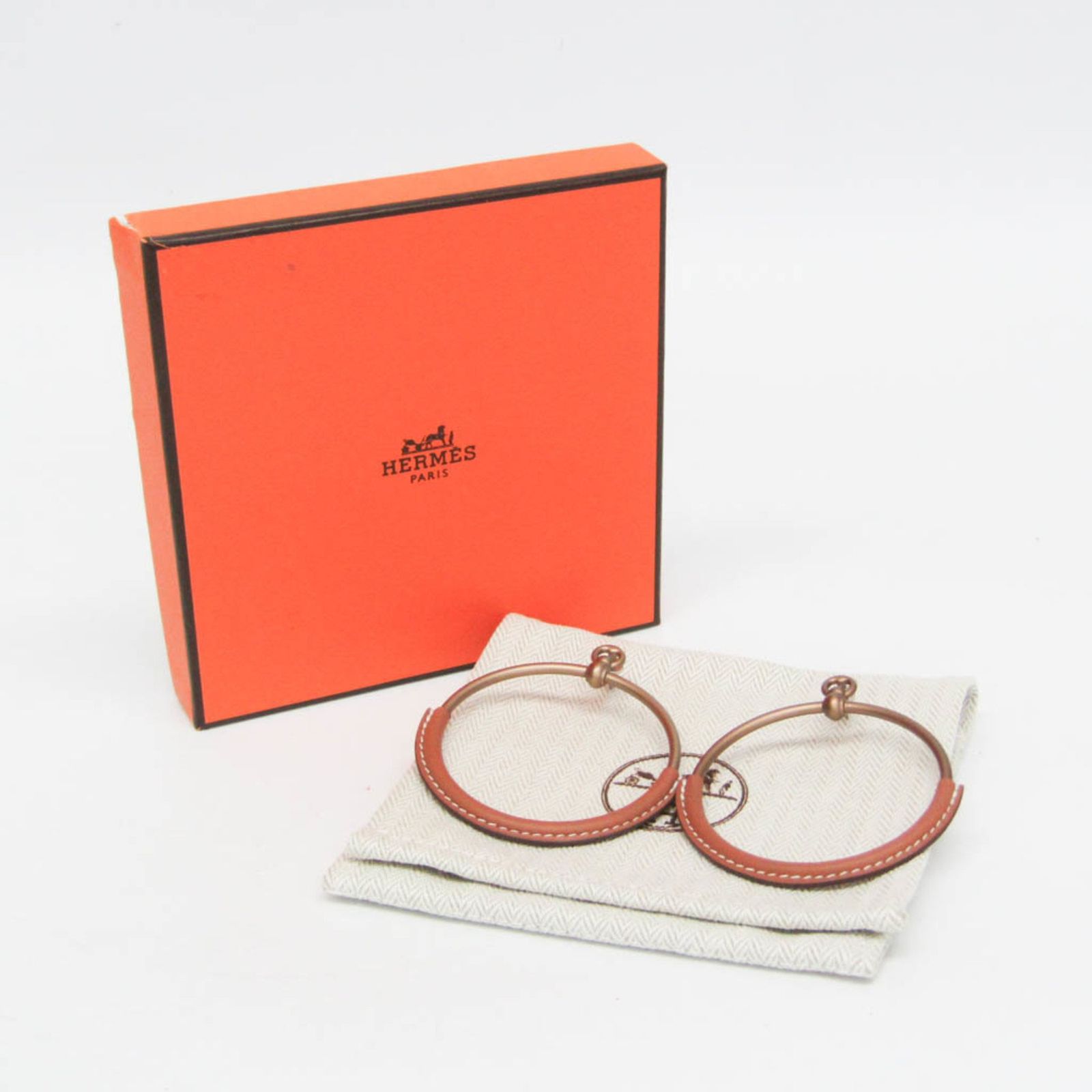 エルメス Hermes ループ GM レザー メタル リングピアス ブラウン