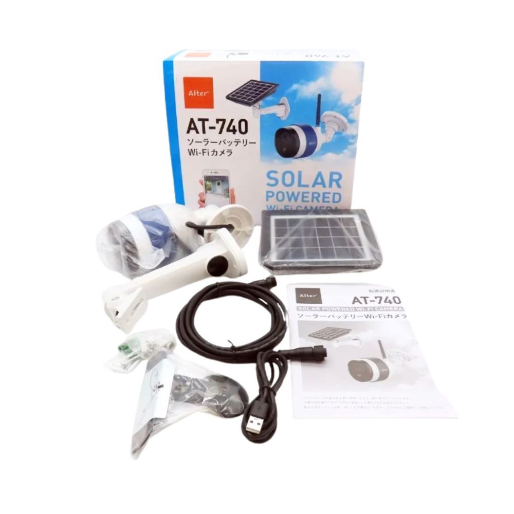 Alter オルタプラス ソーラーバッテリーWi-Fiカメラ AT-740 防犯カメラ 屋外用 ワイヤレス スマホ連動 人感センサー 監視カメラ microSDカード保存 自動録画 A2400121