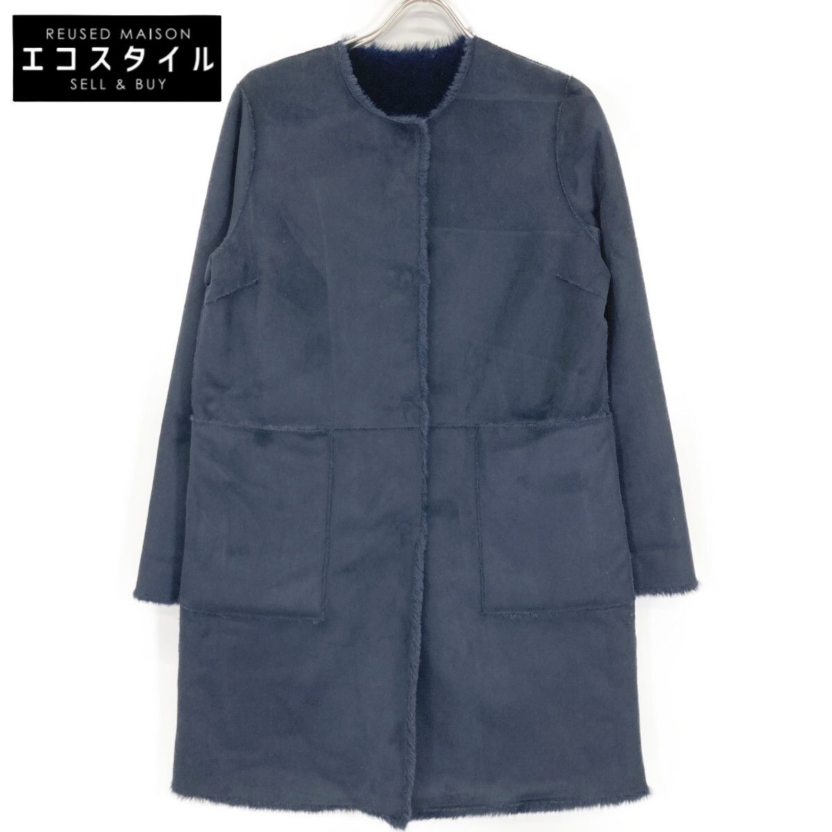ANAYI アナイ ネイビー リバーシブルフェイクムートンコート 38