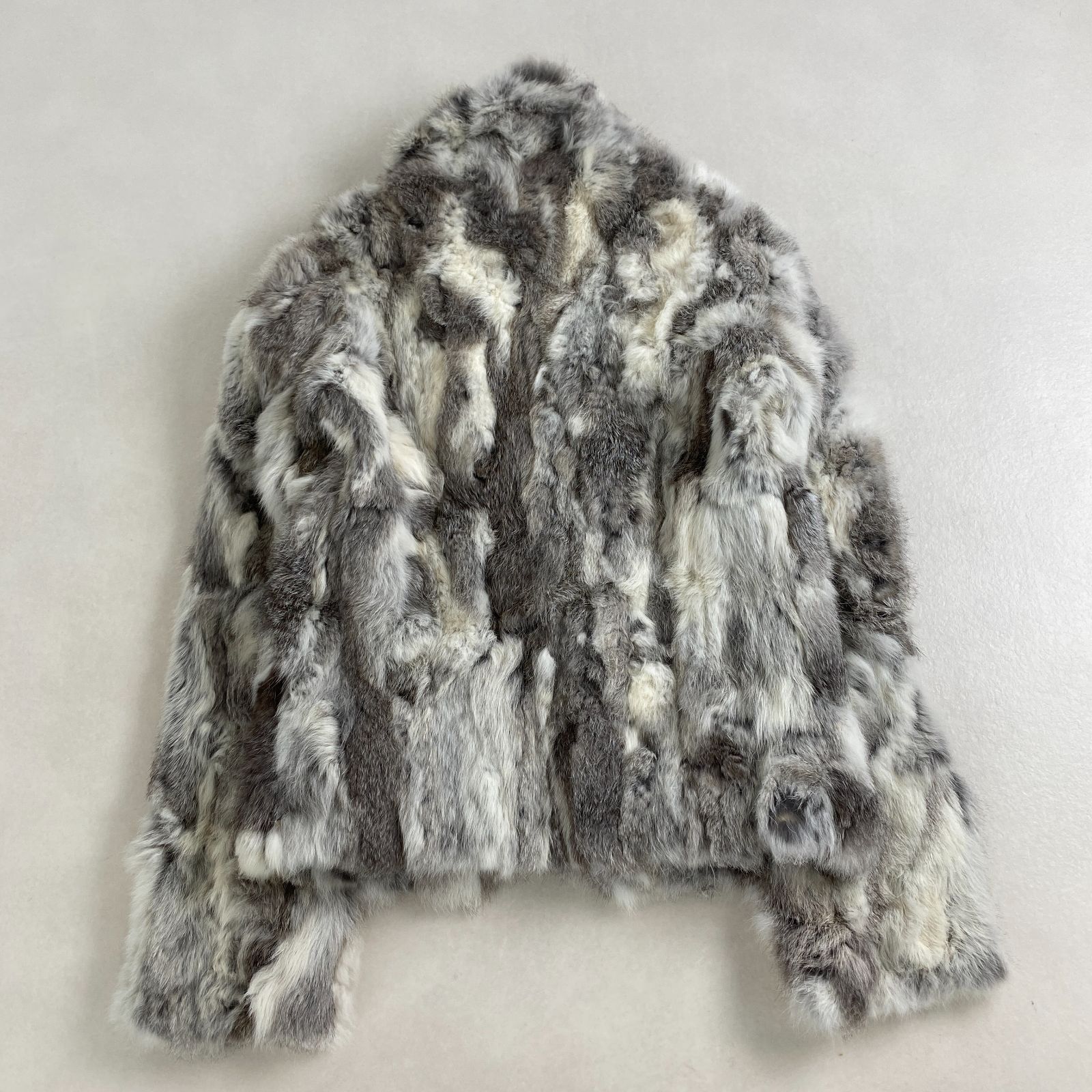 毛皮コート リアルファー ラビット クロップド丈 ふわふわ Y2K M グレー