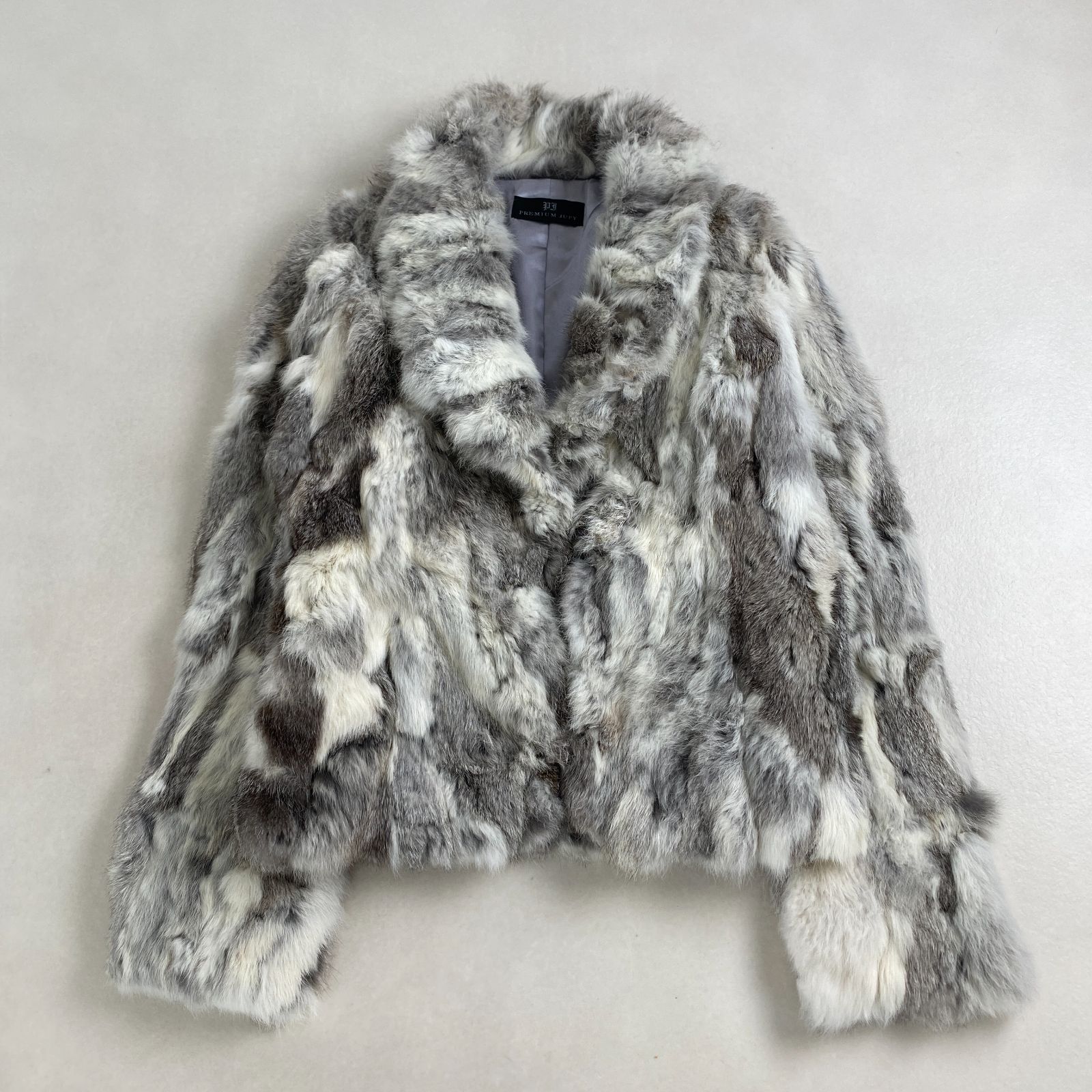 毛皮コート リアルファー ラビット クロップド丈 ふわふわ Y2K M グレー