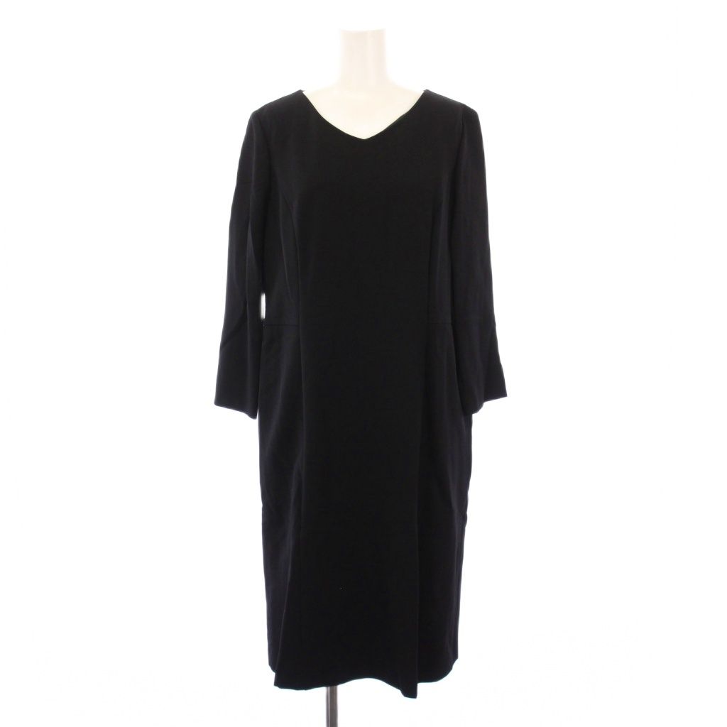 【中古】未使用品 レリアン Leilian ワンピース ひざ丈 長袖 Vネック ストレッチ 無地 ペチコート付き 13 黒 レリアン Leilian ワンピース ひざ丈 長袖 Vネック ストレッチ 無地