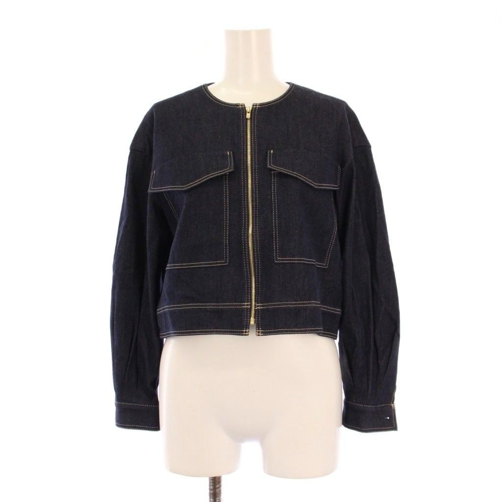 アナイ●極美品●22SS 近年モデル シルク混ノーカラーデニムジップブルゾン M アナイ○極美品○22SS 近年モデル シルク混ノーカラーデニムジップブルゾン