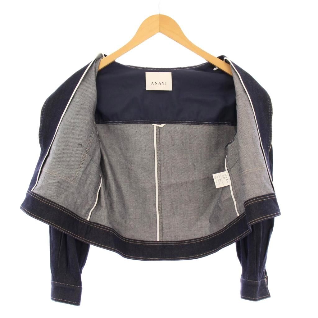 アナイ●極美品●22SS 近年モデル シルク混ノーカラーデニムジップブルゾン M アナイ○極美品○22SS 近年モデル シルク混ノーカラーデニムジップブルゾン
