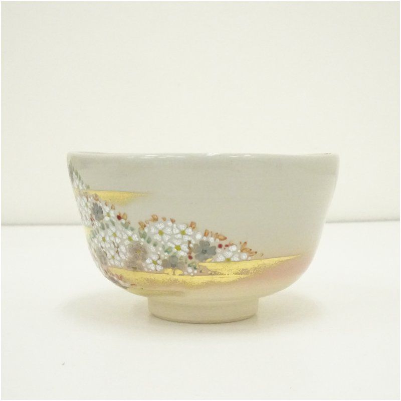 R786 茶碗 『京焼』『中村能久造』『金彩色絵青楓』 抹茶碗 共箱