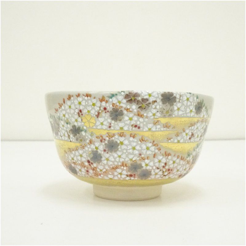 Ｒ７８６　茶碗　『京焼』『中村能久造』『金彩色絵青楓』　抹茶碗　共箱　茶道具 R786 茶碗 『京焼』『中村能久造』『金彩色絵青楓』 抹茶碗 共箱