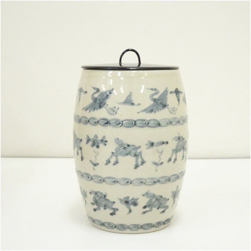 塗師 海田宗恵・加藤唐三郎造 染付吉祥文細水指（共箱） 水指し 茶道