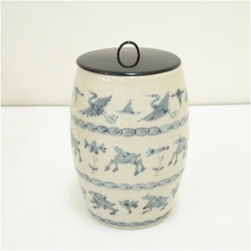 塗師 海田宗恵・加藤唐三郎造 染付吉祥文細水指（共箱） 水指し 茶道