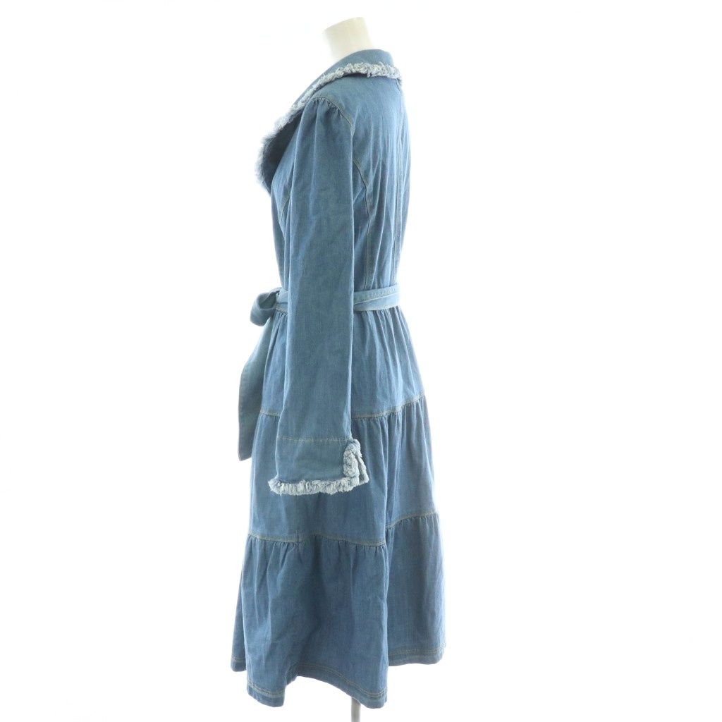 【中古】エムズグレイシー M'S GRACY 22AW デニムティアードコート ロング 38 青 ライトブルー フリンジ JY-219105 エムズグレイシー M'S GRACY 22AW デニムティアードコート ロング 38