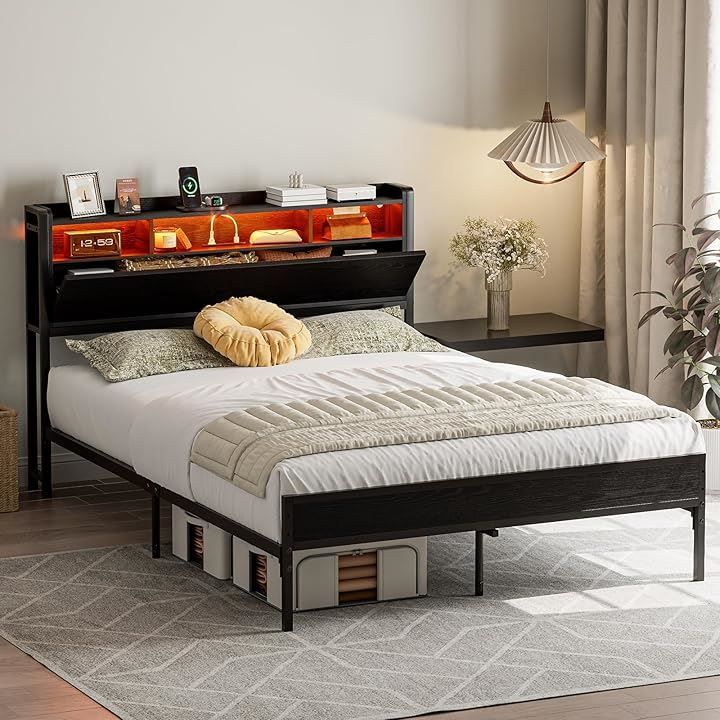 新品 未使用LED照明・コンセント付きシングルベッド ART ベッド ベッドフレーム シングルベッド スチールベッド 宮棚LED