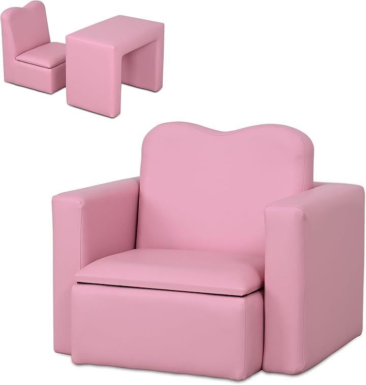 IKIFLY キッズ ソファ 子供用ソファーテーブル セット選べる 肘掛けがテーブルになるソファ 組立不要 一人掛け 子ども用 チェア キッズルーム 子供部屋 リビング ピンク 1人掛け