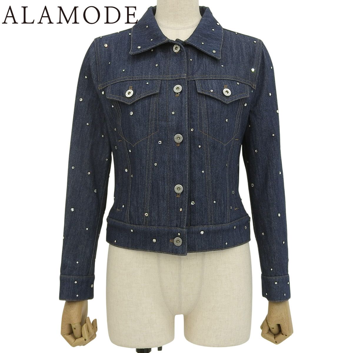 MIUMIU ミュウミュウ ビジューデニムジャケット ジャケット 2017年 Gジャン アパレル ファッション ラインストーン 36 コットン ブルー青 レディース 40802161352 アラモード