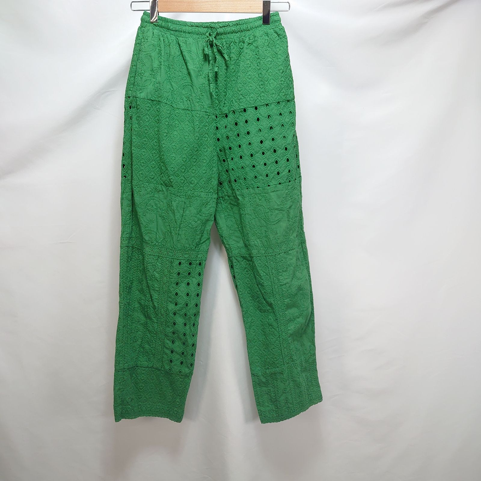 BEARDSLEY ビアズリー レース パッチワーク パンツ グリーン 緑 ウエスト ゴム カジュアル ストレート フリーサイズ