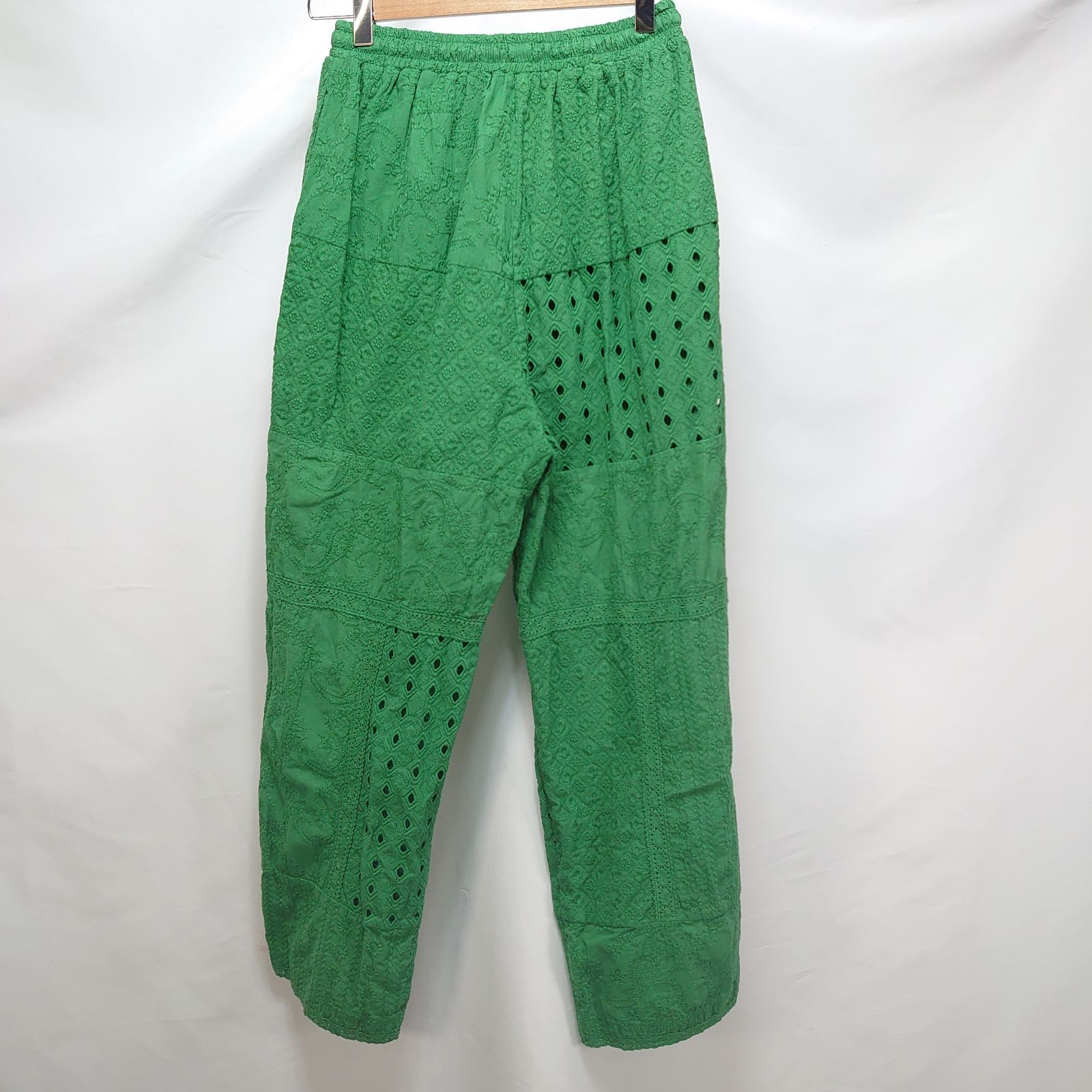 BEARDSLEY ビアズリー レース パッチワーク パンツ グリーン 緑 ウエスト ゴム カジュアル ストレート フリーサイズ