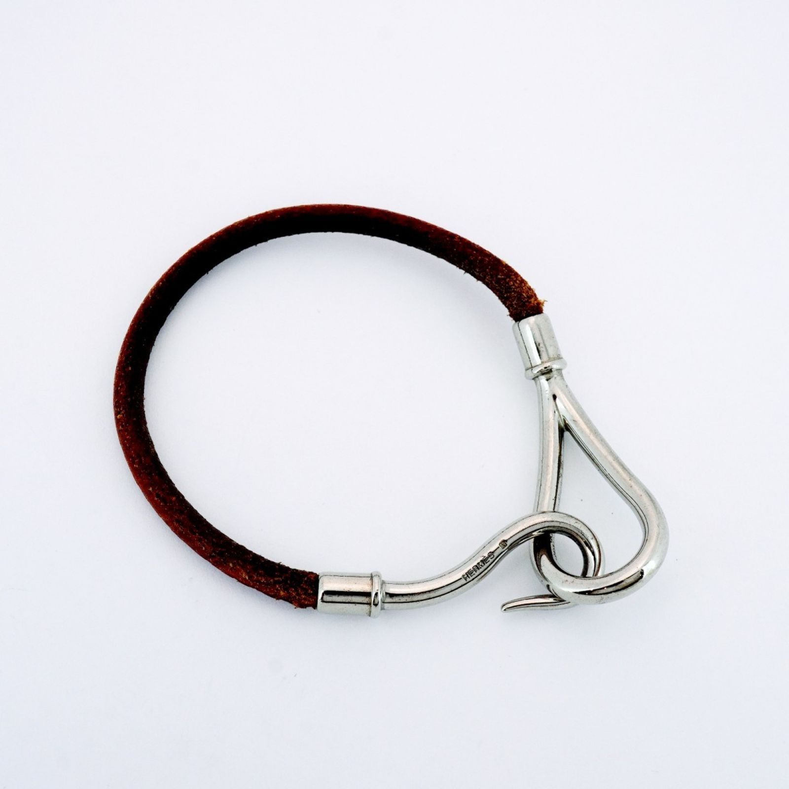 エルメス Hermes ブレスレット ジャンボフック メタル レザー シルバー ブラウンメンズ レディース