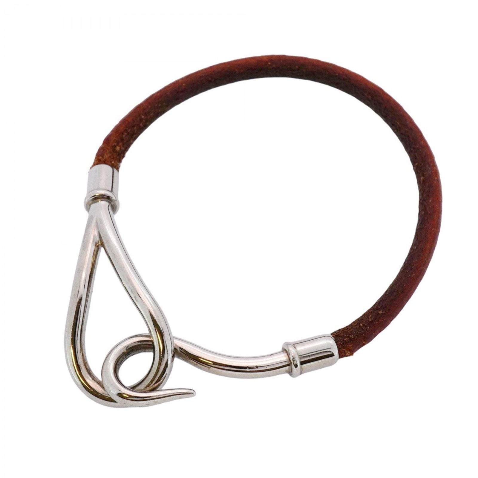 エルメス Hermes エルメス ブレスレット ジャンボフック メタル レザー シルバー ブラウンメンズ レディース