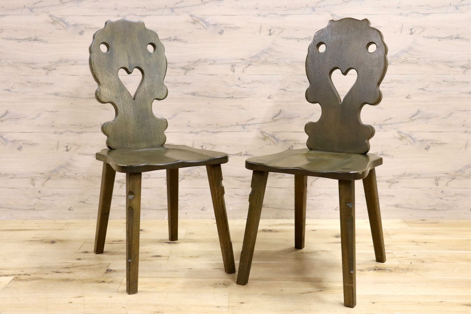 神戸家具 ハート ダイニングチェア 2脚セット アームレスチェア 椅子 カントリー ヴィンテージ アンティーク デザイン 木製家具