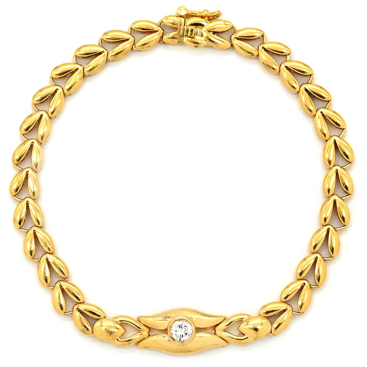 ブレスレット K18YG ダイヤモンド イエローゴールド ダイヤ K18YG Au750 18K 18金 1P 1粒 リーフデザイン