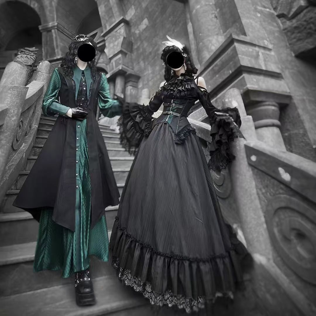 ロリータ 王子スタイル ゴシックロングワンピース 暗黒系 ゴシック調 エレガント コーデ おしゃれ 貴族風 コスプレ 長袖 ドレス co 109