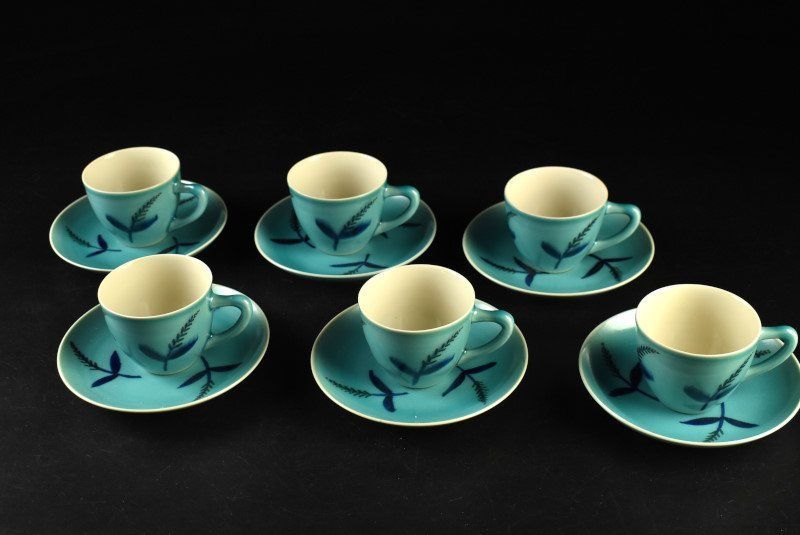 蔵A3380a】新開寛山 草絵洋茶碗 カップ＆ソーサー 六客 共箱 - メルカリ
