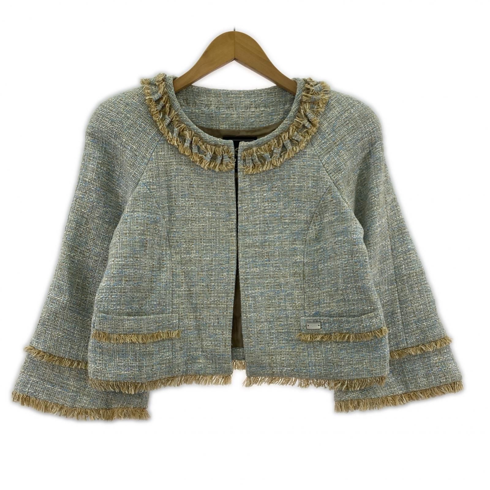 FOXEY フォクシー フリンジ ノー ジャケット size38 ライトブルー系