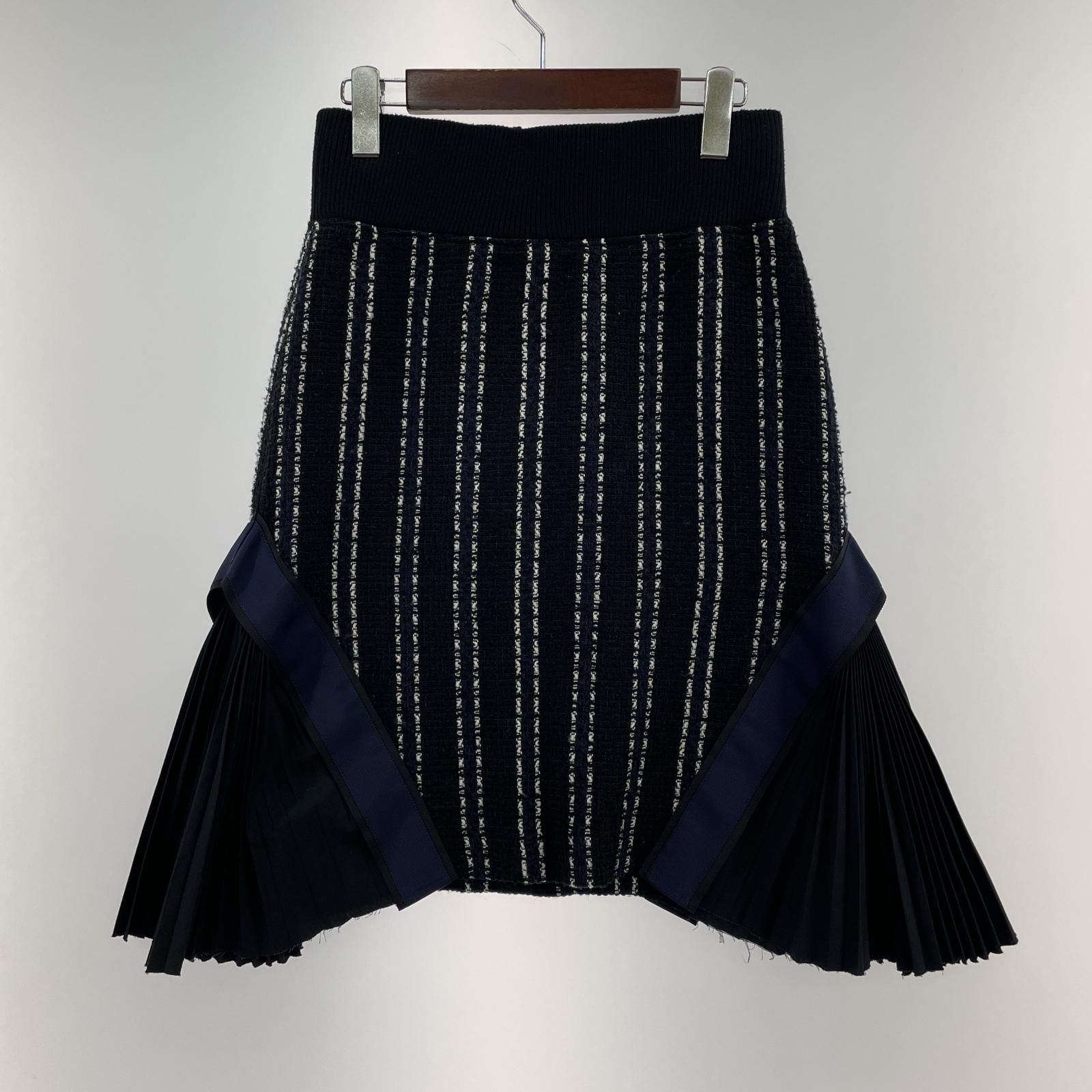 sacai luck サカイラック サイドプリーツ ニットスカート size2 ネイビー