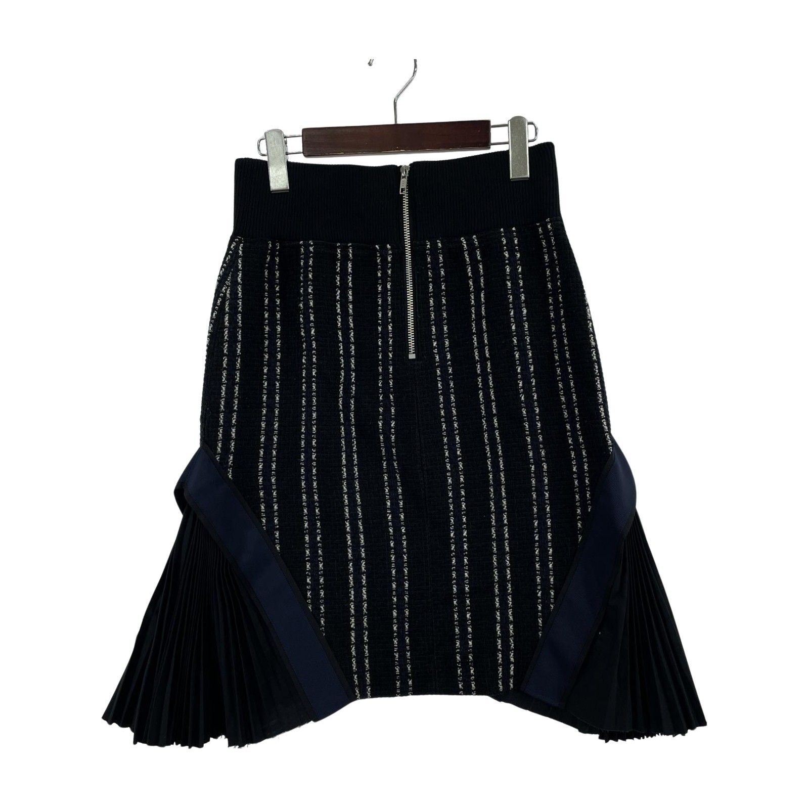 sacai luck サカイラック サイドプリーツ ニットスカート size2 ネイビー