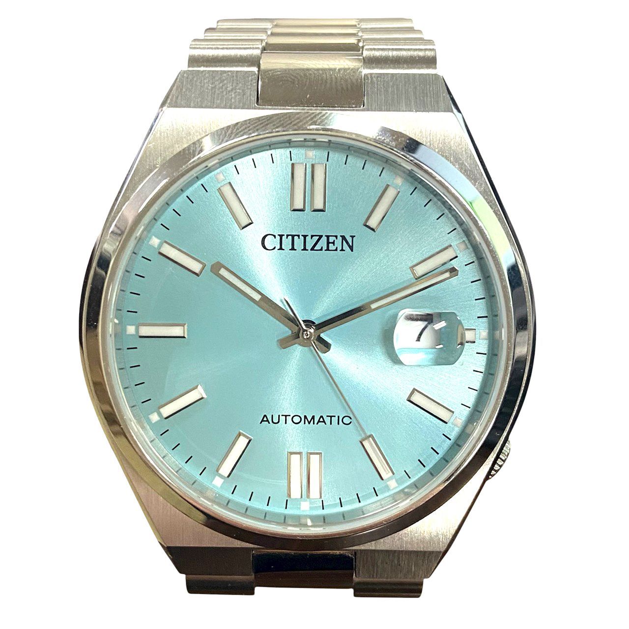 稼働品 CITIZEN シチズン クロノ 8210-S 126967 自動巻き 裏スケ デイト 水色 メンズ腕時計