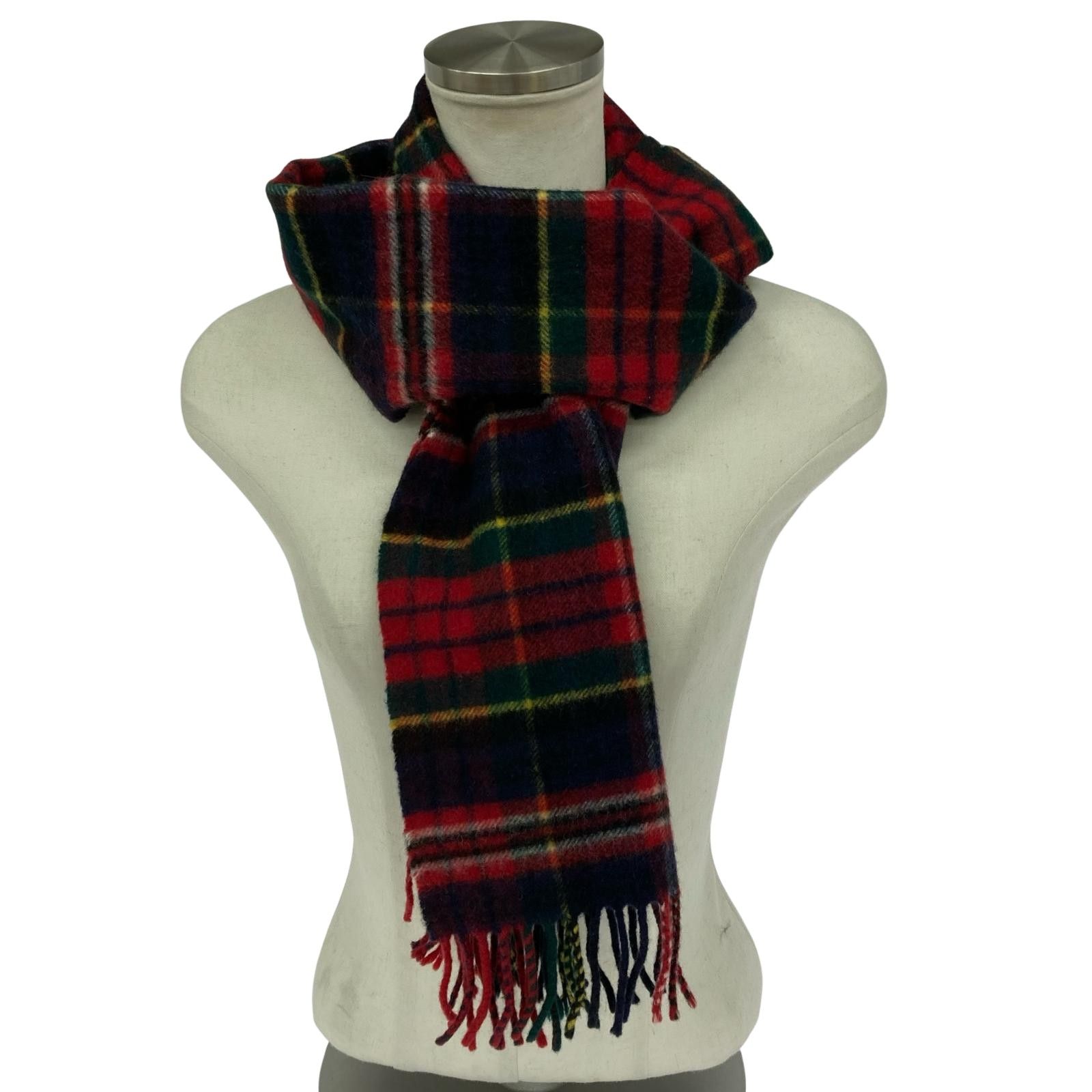 Johnstons of Elgin ジョンストンズオブエルガン チェック フリンジ カシミアマフラー レッド×ネイビー