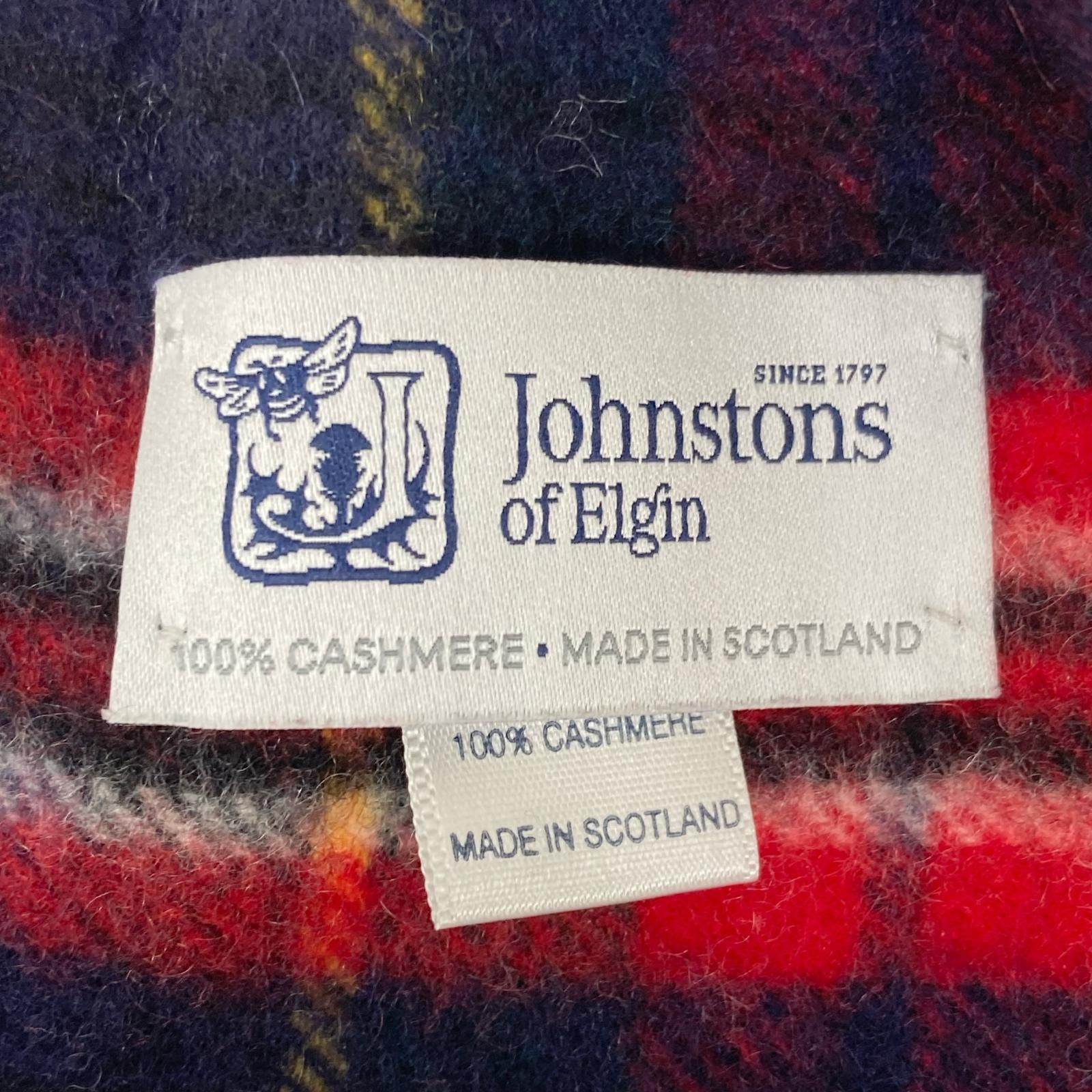 Johnstons of Elgin ジョンストンズオブエルガン チェック フリンジ カシミアマフラー レッド×ネイビー