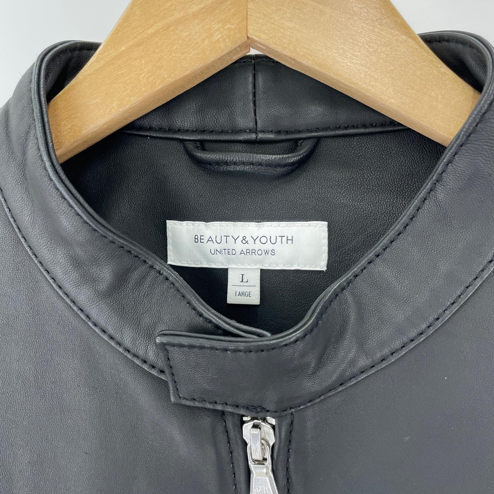 BEAUTY-YOUTH UNITED ARROWS ビューティー&ユース ユナイテッドアローズ シングルレザーライダースジャケット sizeL ブラック