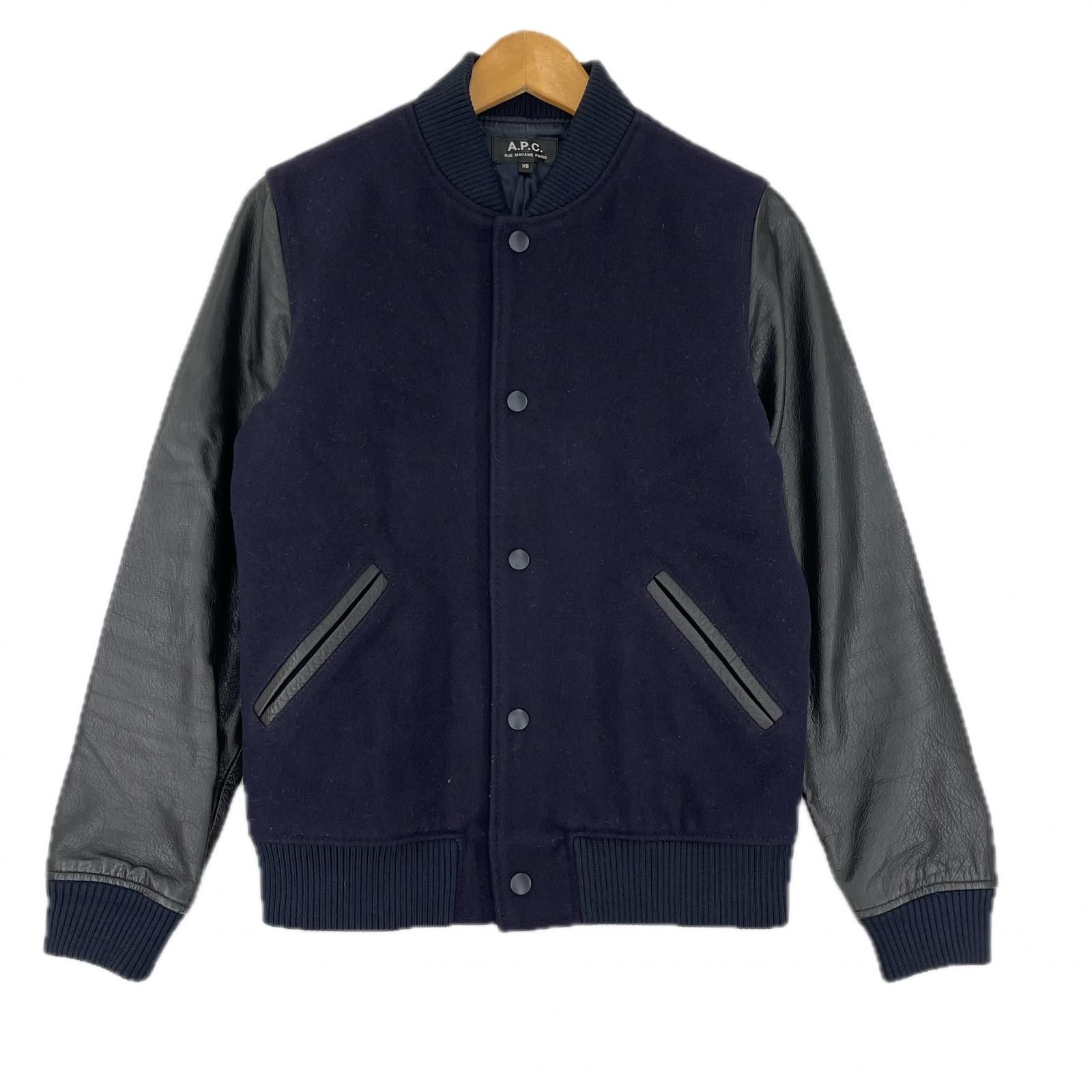 A.P.C. アーペーセー レザー ウールスタジャン sizeXS ネイビー