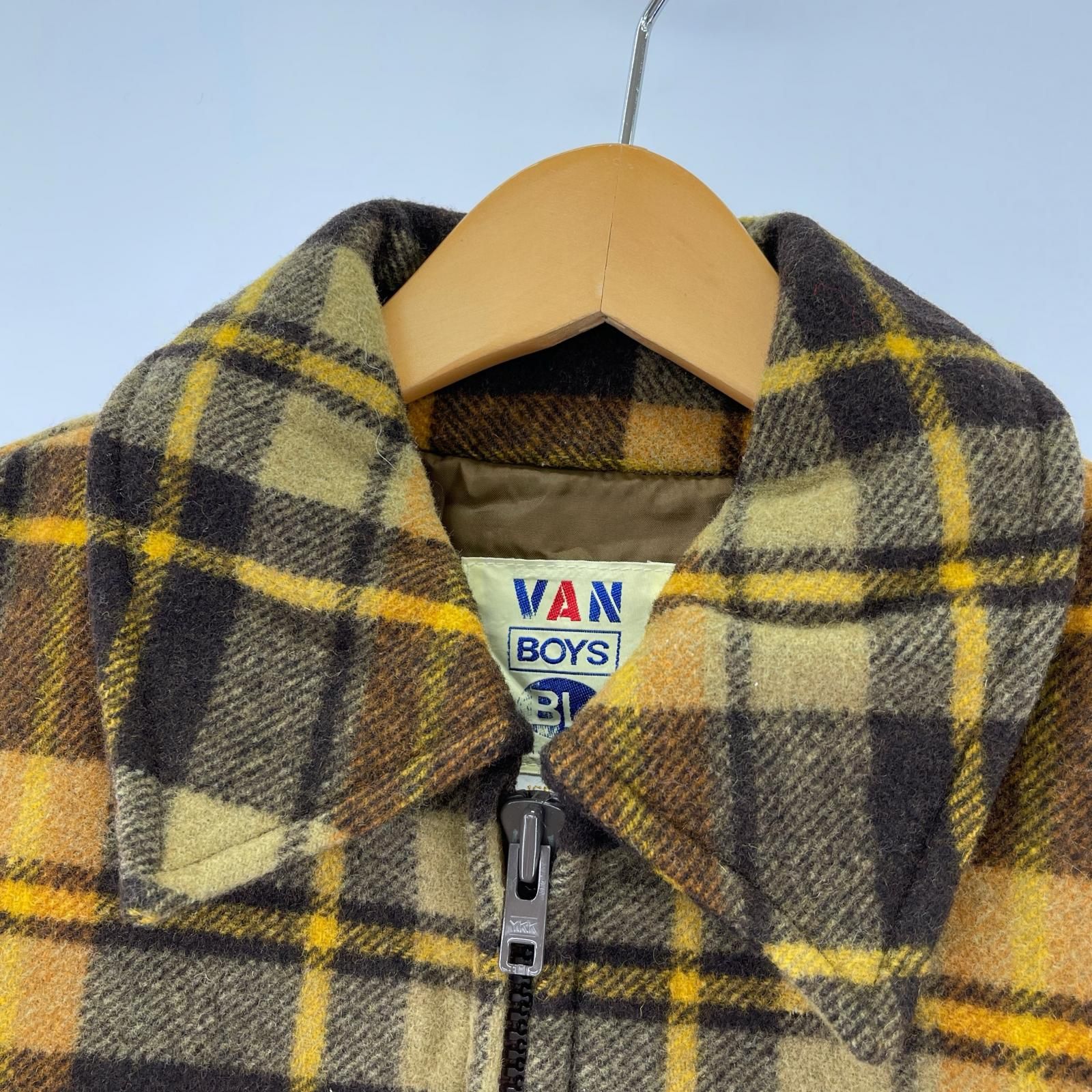 VAN JAC ヴァンヂャケット チェック柄 ジップアップジャケット size165-81 イエロー×ブラウン