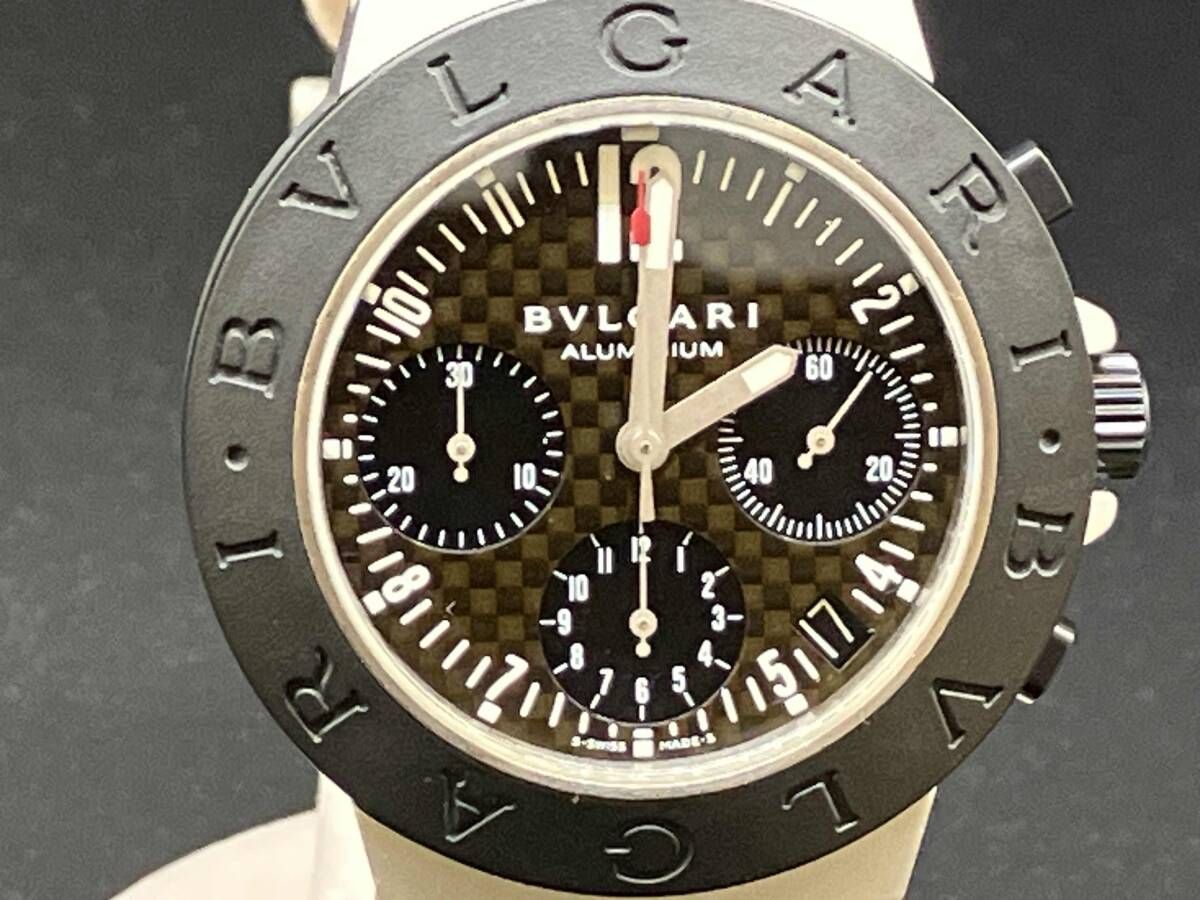 即決 BVLGARI アルミニウム 自動巻き式 AC38TA アナログ クロノグラフ デイト カーボン文字盤 オートマチック ブルガリ