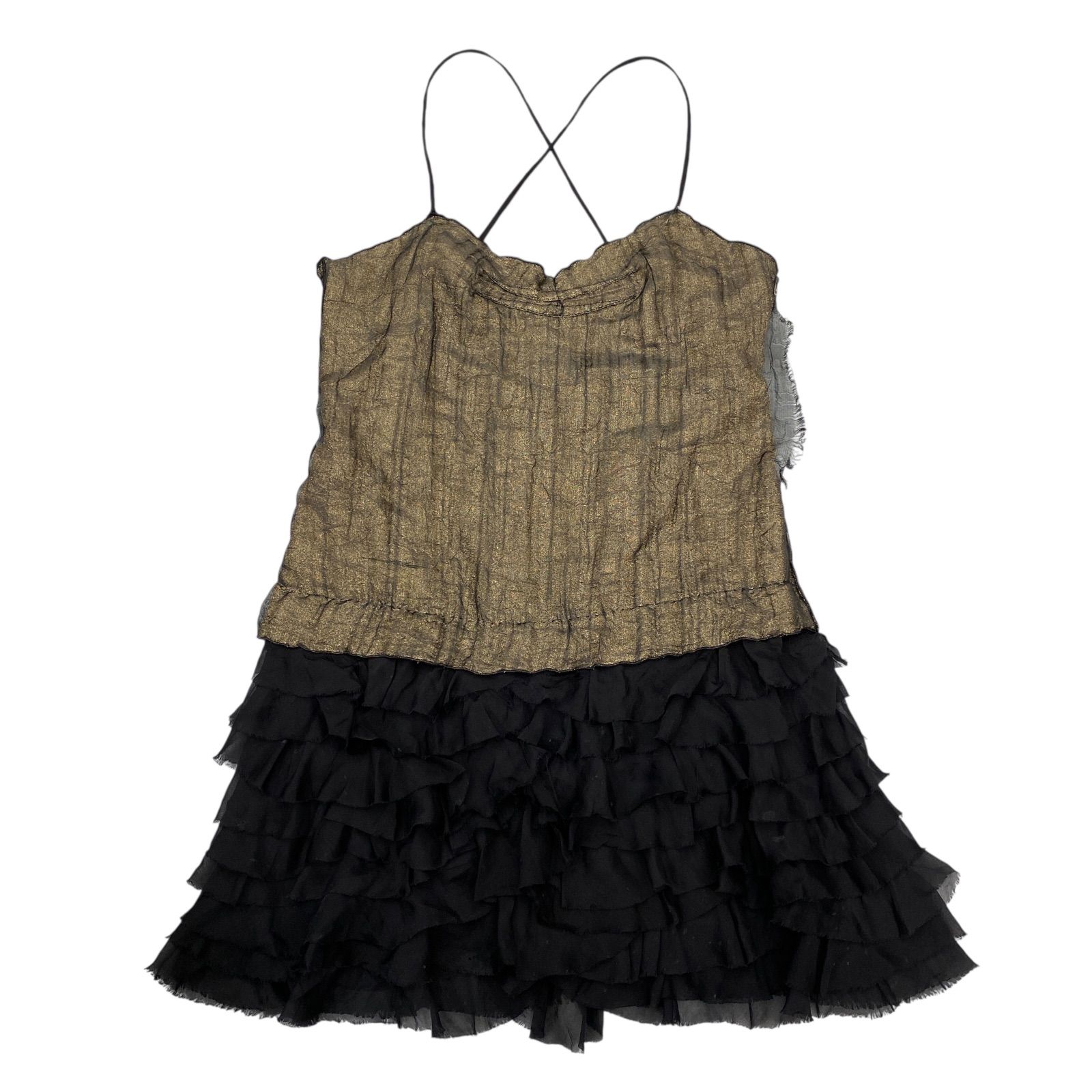 EM1172 DOLCE-GABBANA ドルチェ-ガッバーナ キャミワンピース フリル ゴールド ラメ 40