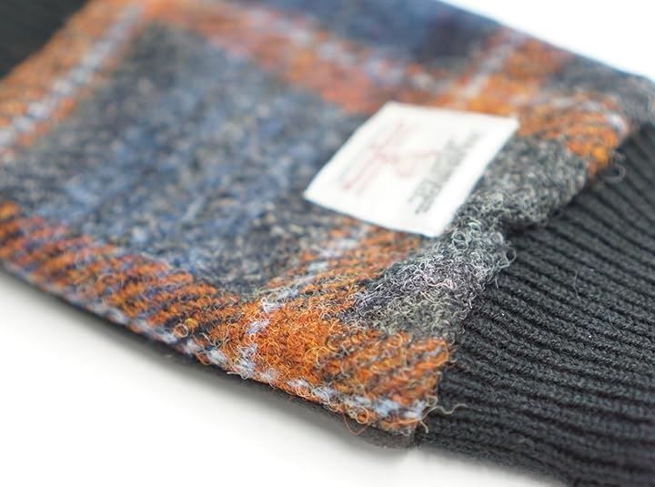 Sleeping Sheep(スリーピング シープ) Harris Tweed メンズﾞミテーヌ ハリス ツイード 可愛い 裏ボア クリスマスプレゼント 防寒 大きめ ゆったり グローブ チェック ウール アームカバー (オレンジ