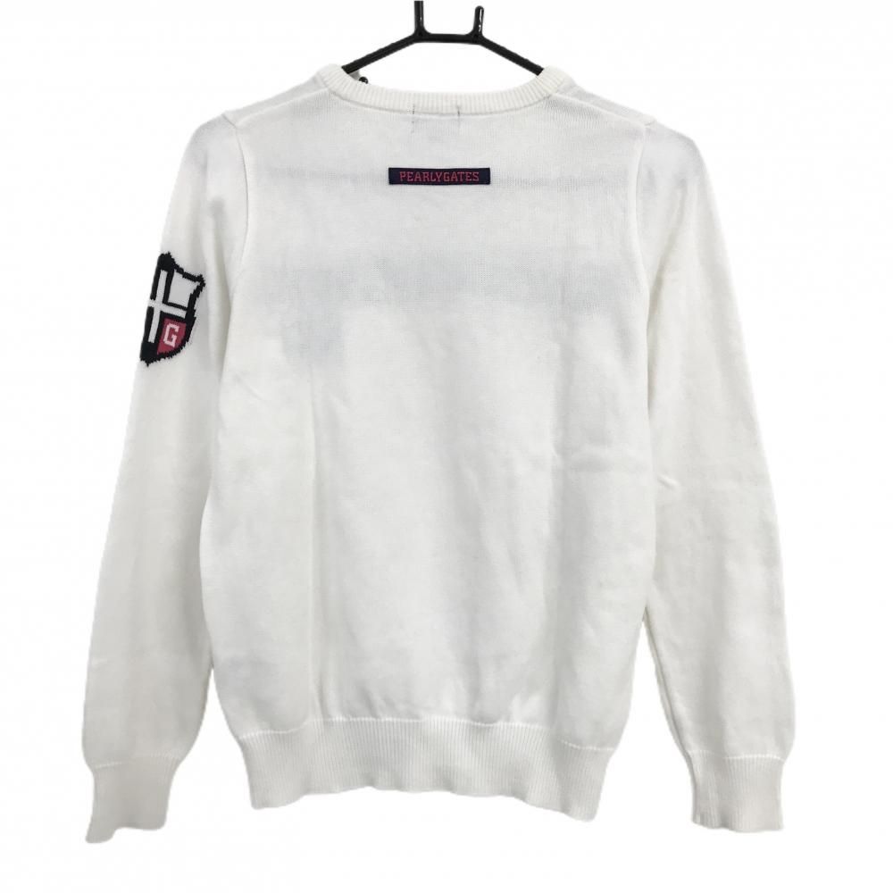 パーリーゲイツ セーター 白 フロントロゴ コットン100％ ニコちゃん