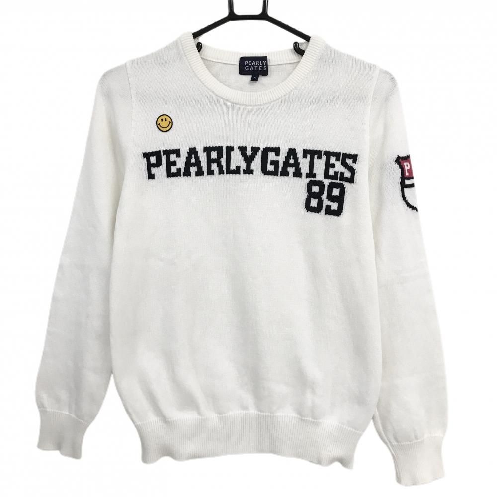 パーリーゲイツ セーター 白 フロントロゴ コットン100％ ニコちゃん