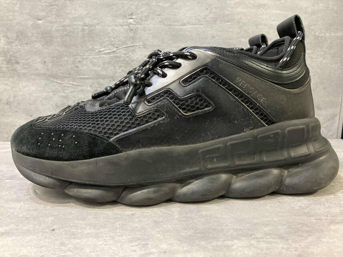 VERSACE sneaker Chain Reaction スニーカー チェーン リアクション サイズ44.5 ブラック 足の甲割れ有り ヴェルサーチェ
