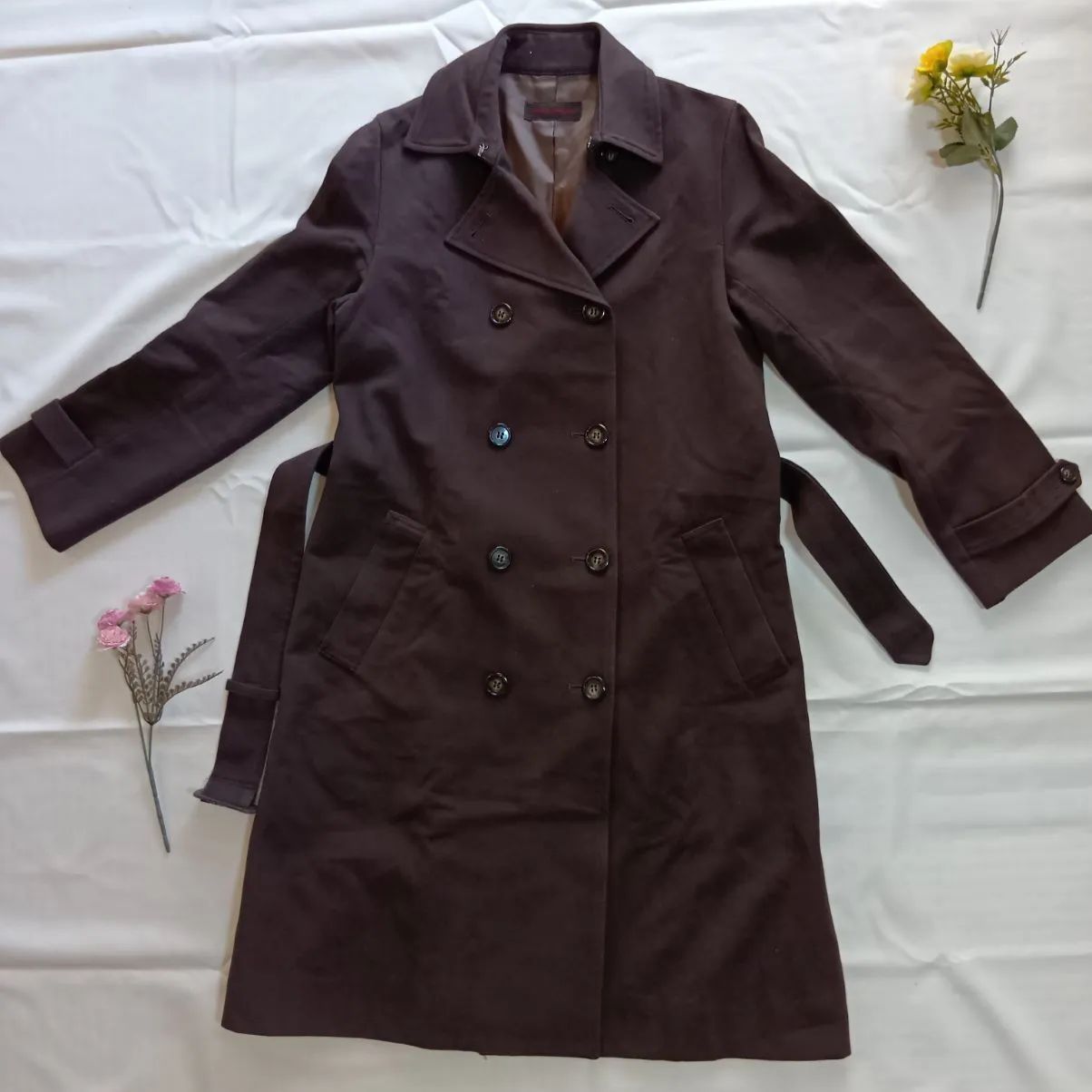 ロングコート サイズ38 ロングコート着丈長め、着丈125cm ダブルトレンチコート ビッグ