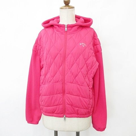 キャロウェイ CALLAWAY スポーツウエア ゴルフ ジャケット モデル ブルゾン ジップアップ フード 中綿 キルト フリース 起毛 ピンク L