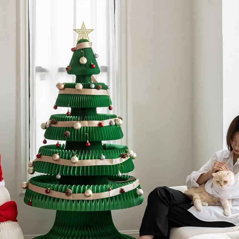 ツリー 白色 折りたたみ デコレーション 卓上 置き物 写真 撮影 道具 おしゃれ イルミネーション ライト付き オーナメント付き