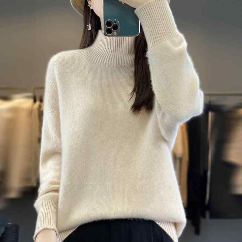 ニット レディース 高品質 羊毛 セーター ゆったり 高襟 プルオーバー 秋冬 あったか 暖か 着心地が良い チクチクしない 柔らかい ト