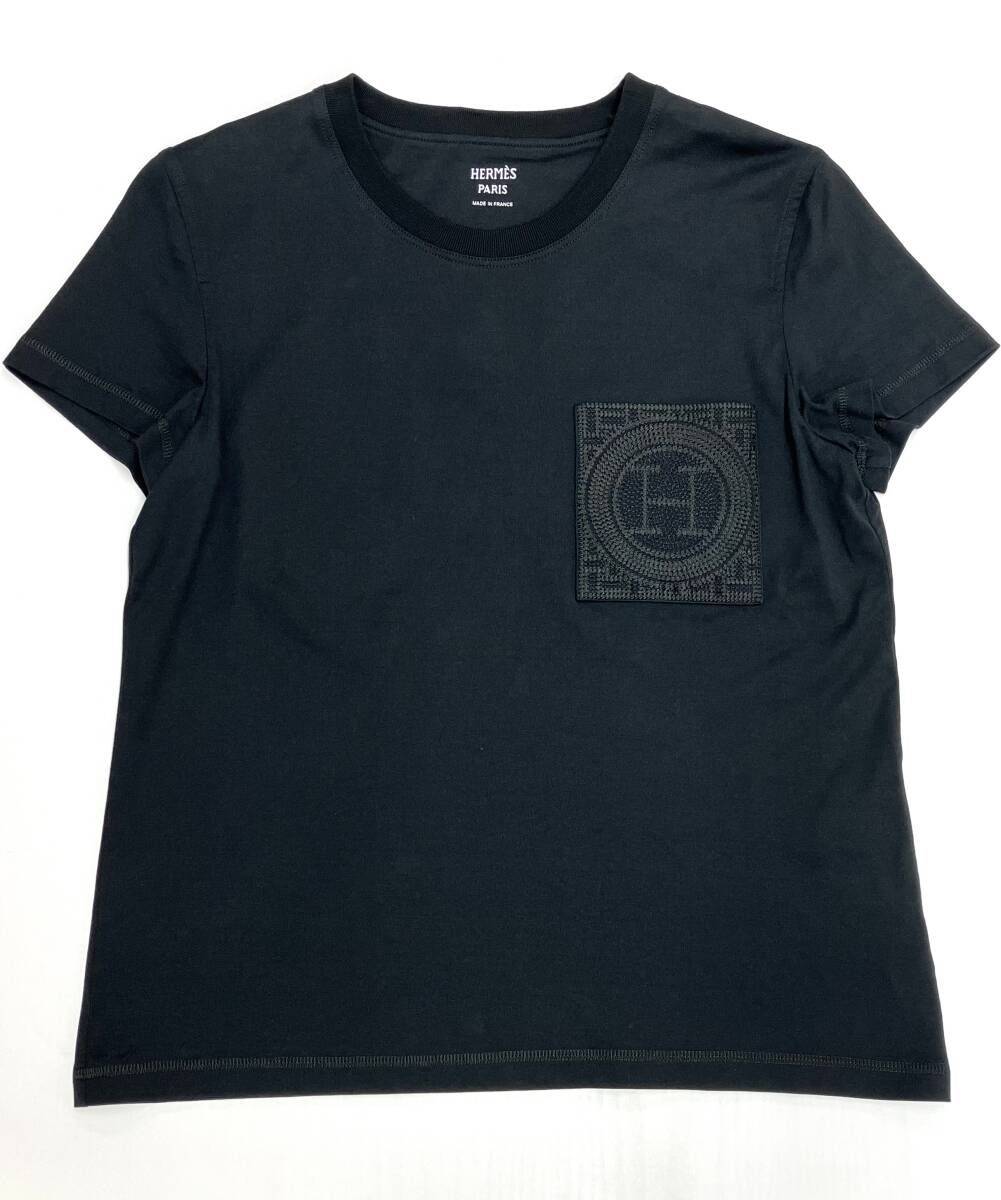 HERMES エルメス モザイク刺繍 パッチポケット 半袖 Tシャツ サイズ36