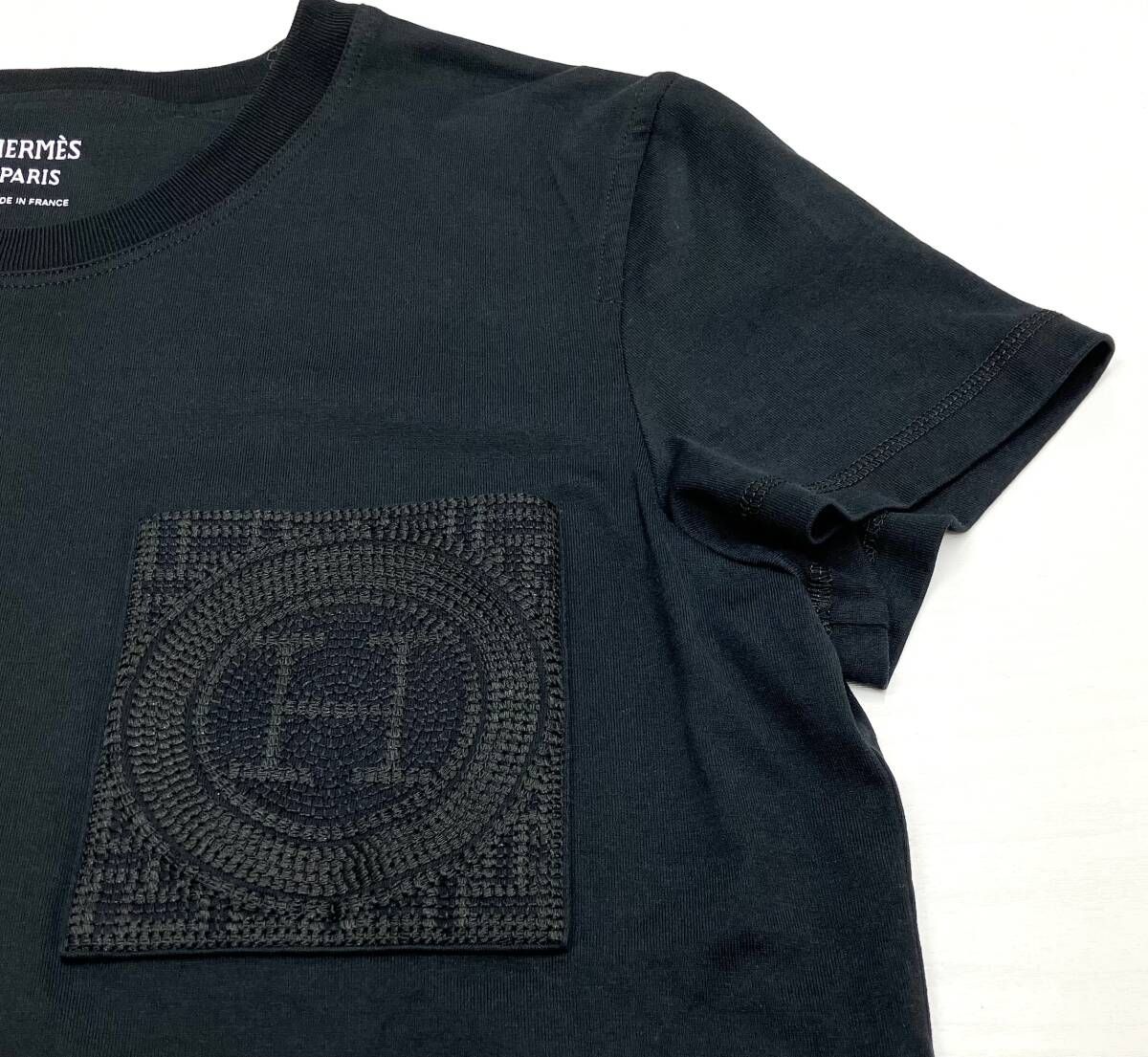 欲しいが見つかる！ HERMES エルメス モザイク刺繍 パッチポケット 半袖 Tシャツ サイズ36 頑張る